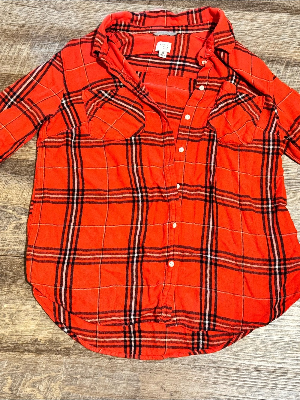 a new day bright orange Plaid Button-Down Shirt